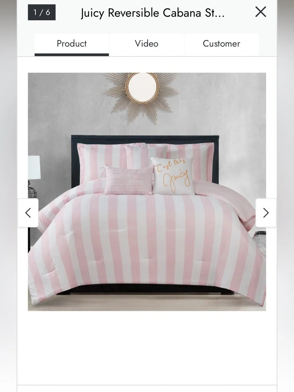 Juicy Couture Reversible Pink Cabana Stripe Comforter Set